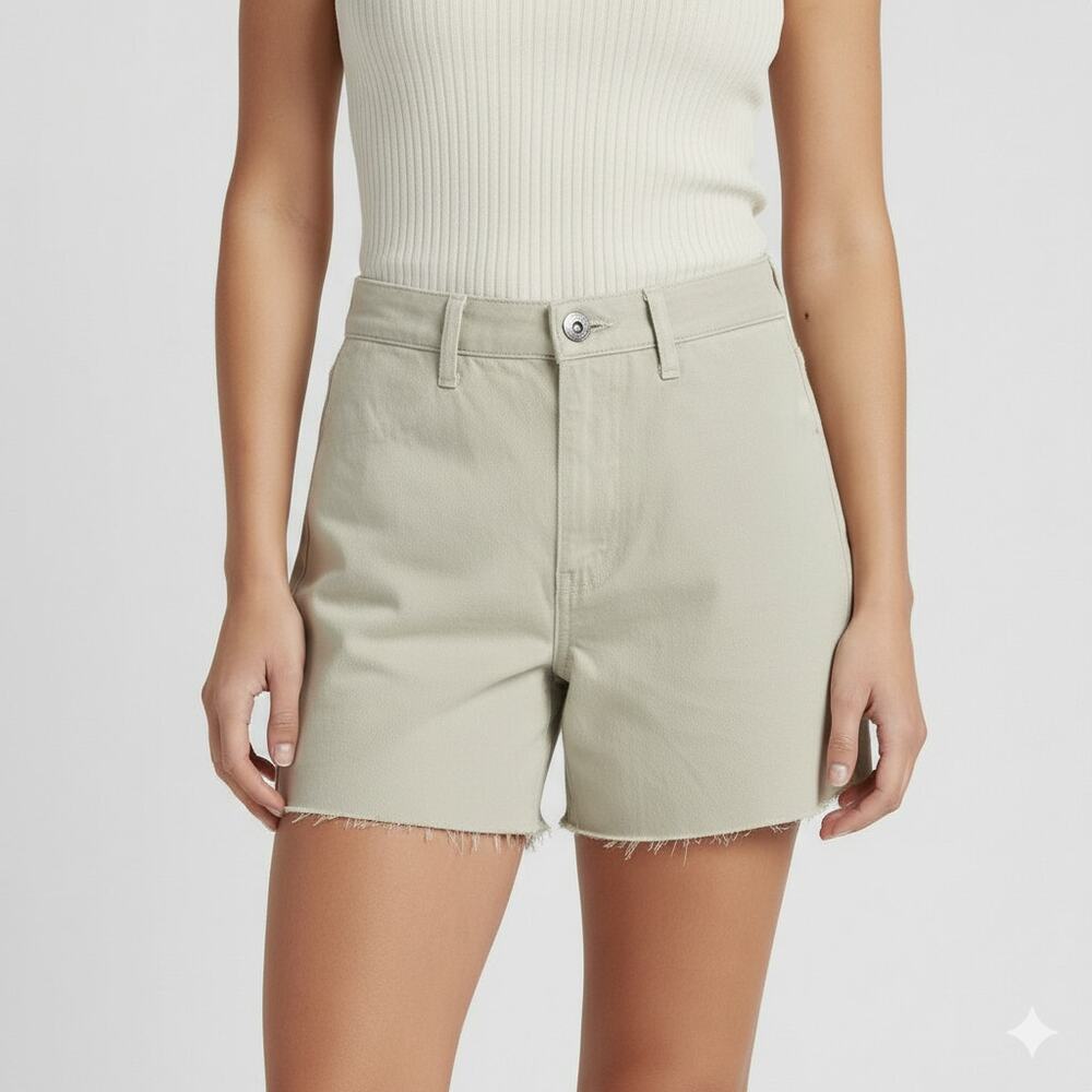 BOYISH JEANS Kirby Cream Cotton Cut Off Raw Hem High Rise Denim Shorts